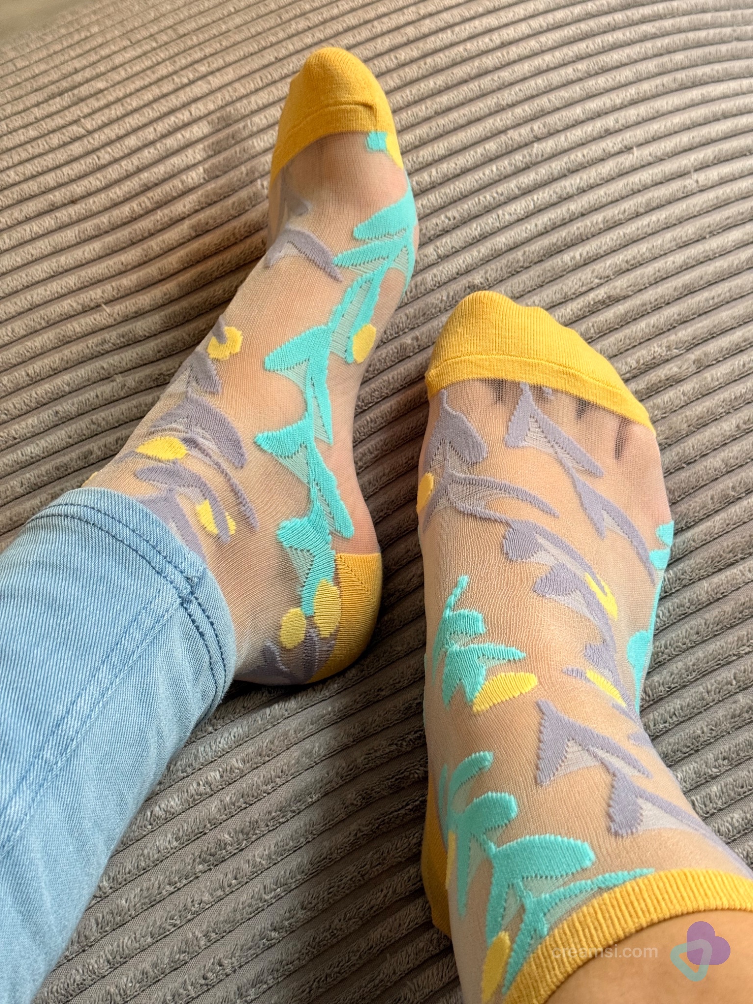 💛 Bunte transparente  Blatt-Socken Gr. 39 getragen 🫦