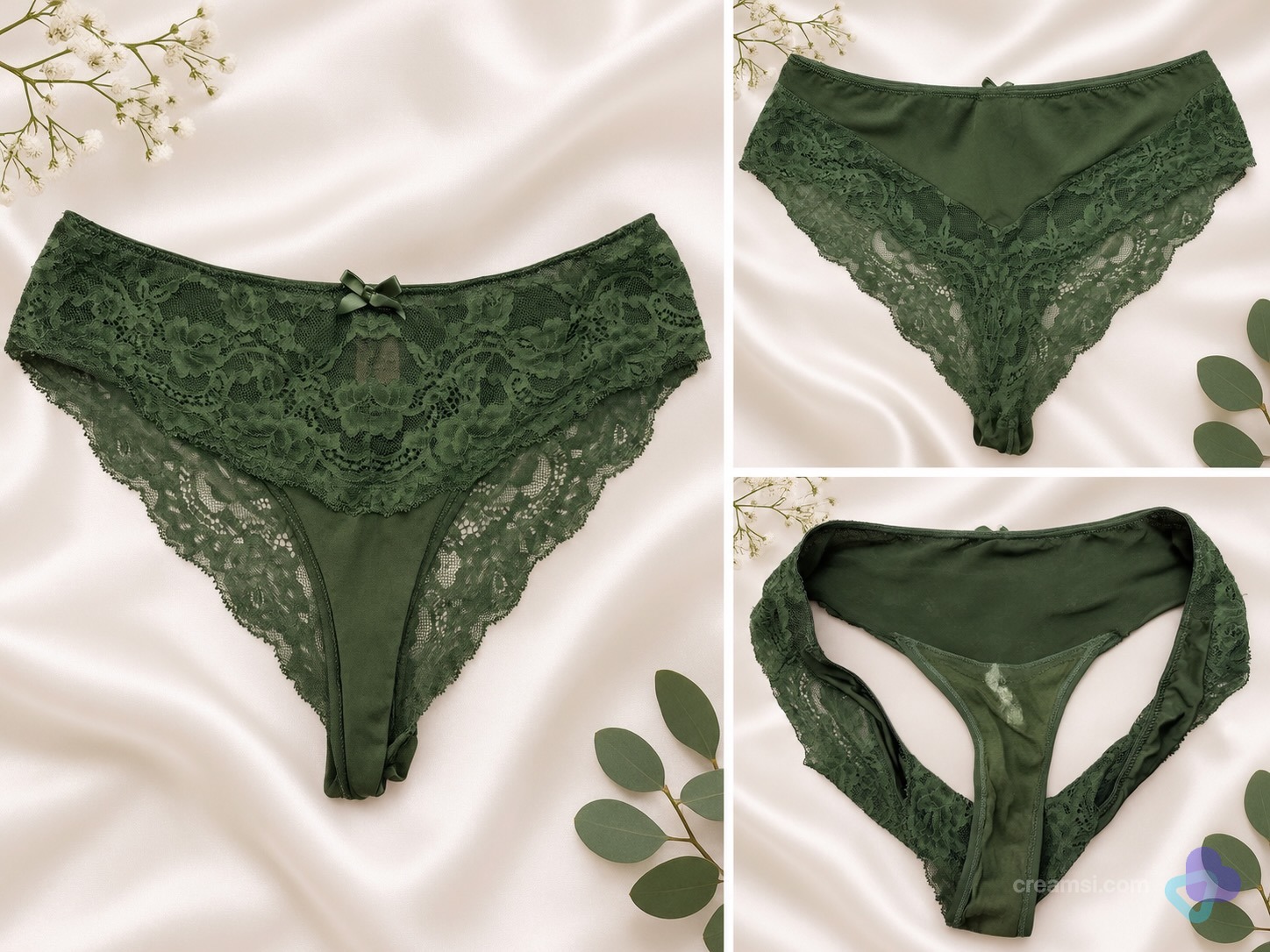 Waldgrün Spitzen Slip