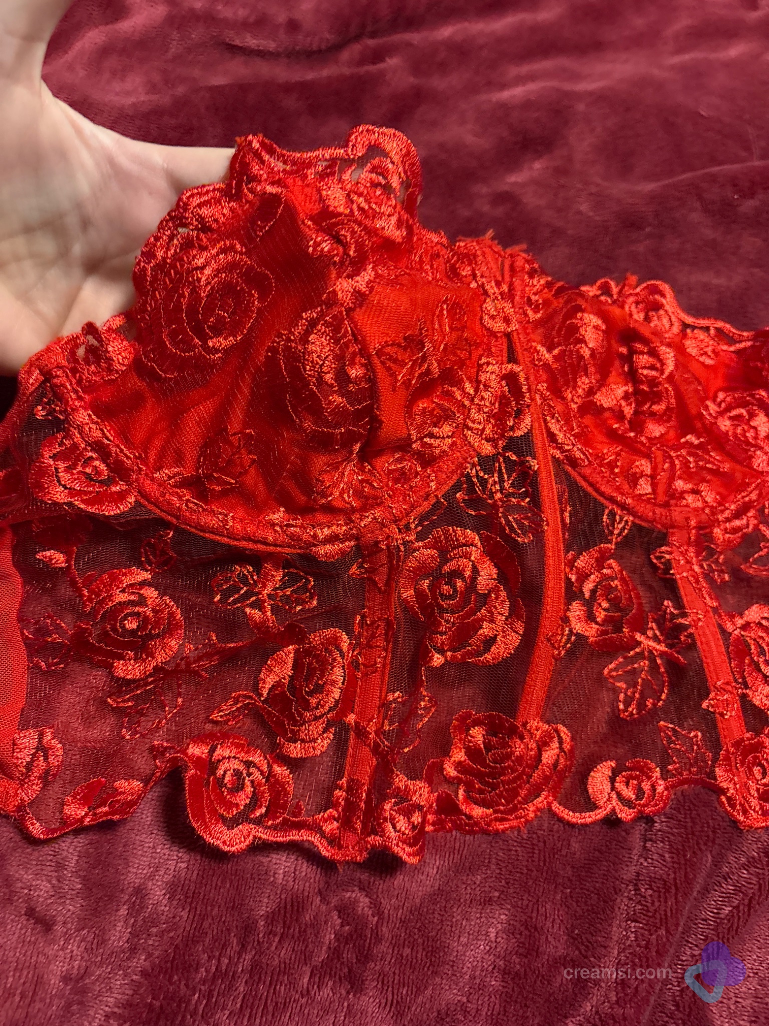 Rote Spitzen-Applikation Vintage